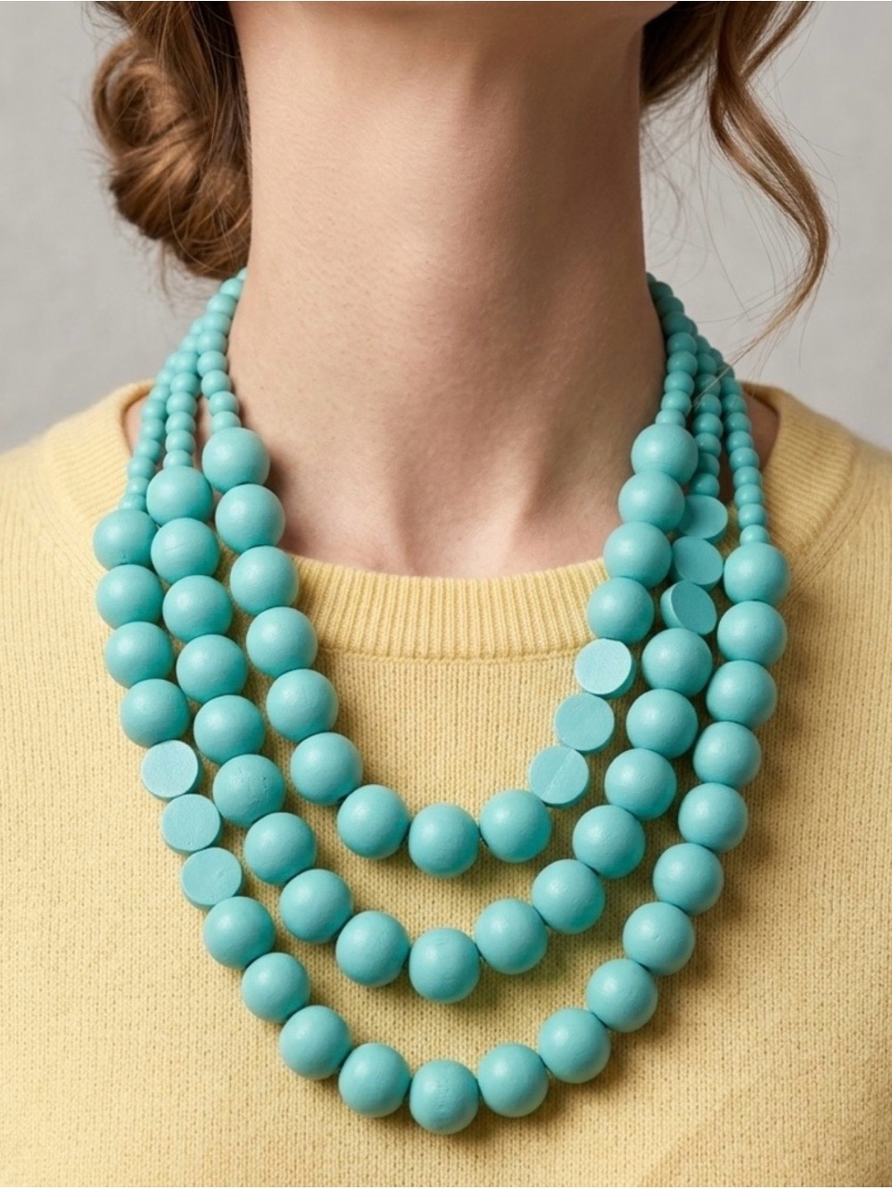 Susan Graver Multi-Strand Beaded Necklace in Color Turquoise